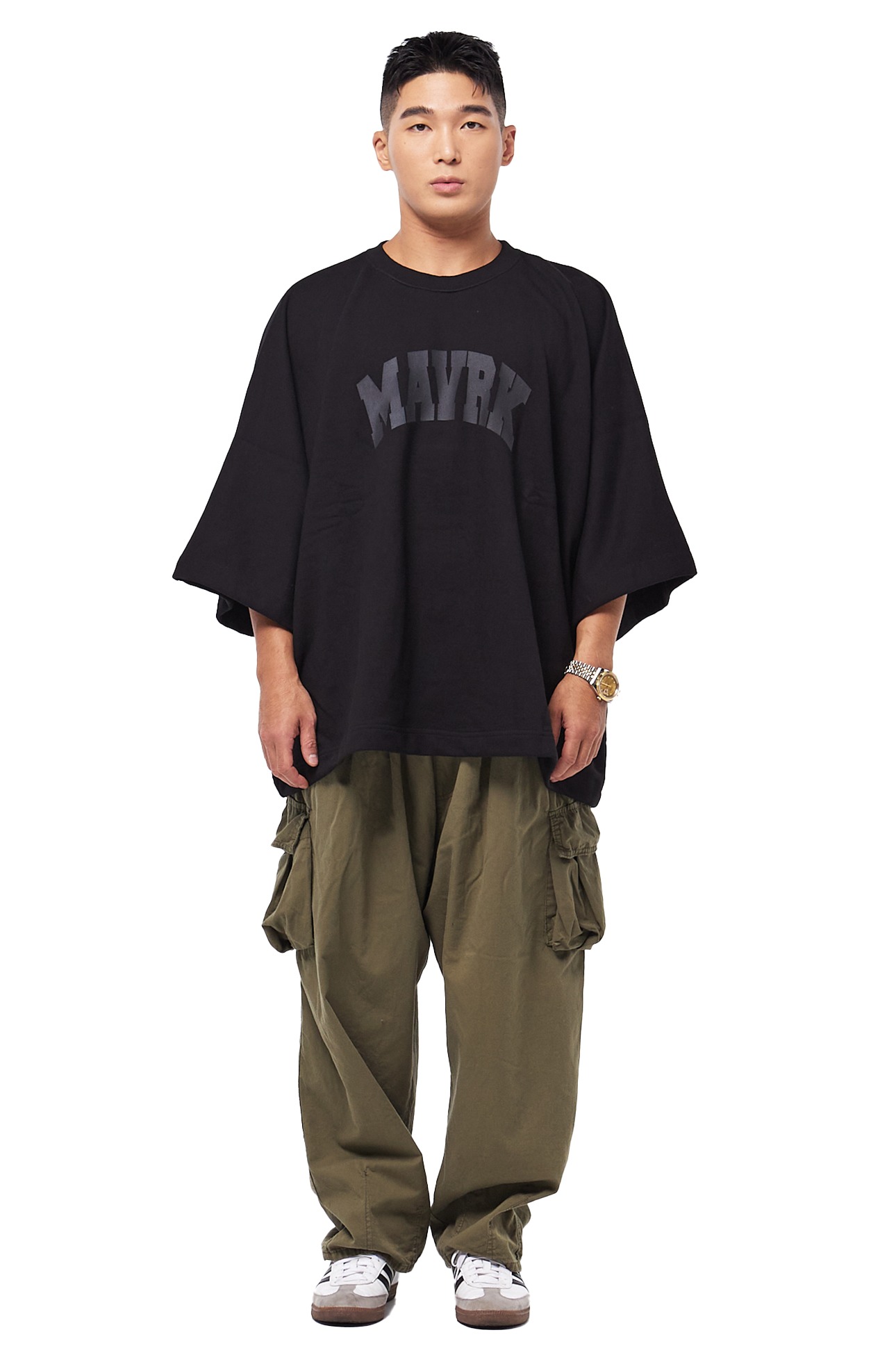 M 로고 오프 오버핏 7부 티셔츠 블랙